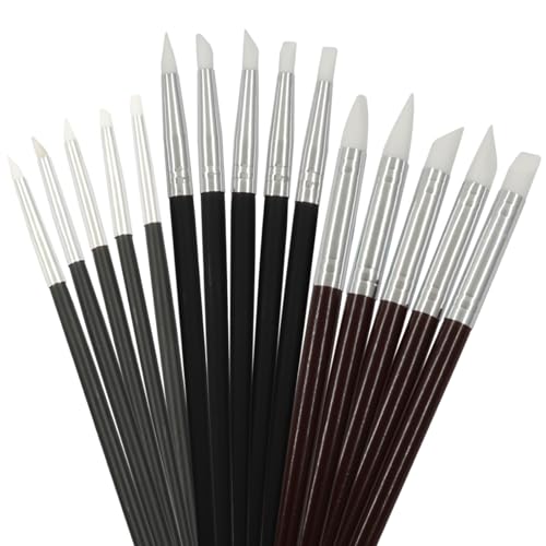 15 Pcs Silicone Paint Brushes Set, Black Barrel-White Tip