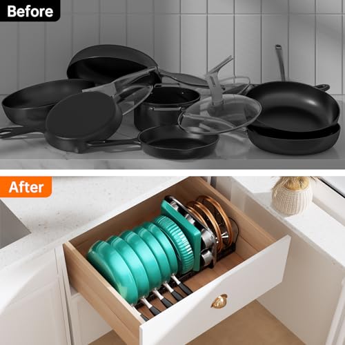 MUDEELA Expandable Pot Pan Lid Organizers inside Cabinet, 12 Divider-Black - color: Black, size: 12 Dividers