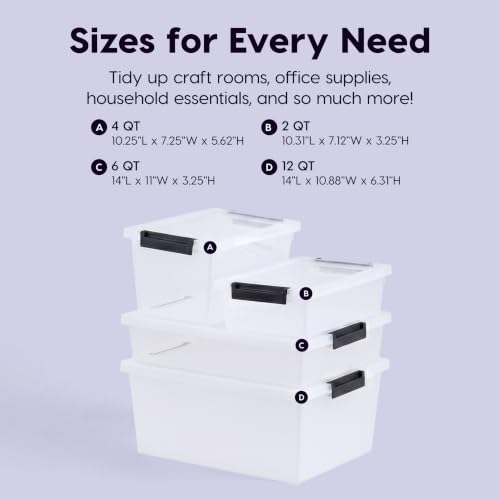 IRIS USA 4-Pack 12 Qt Storage Bins with Lids, Plastic Box, Clear/Black - color: Clear/Black, size: 12 Qt. - 4 Pack