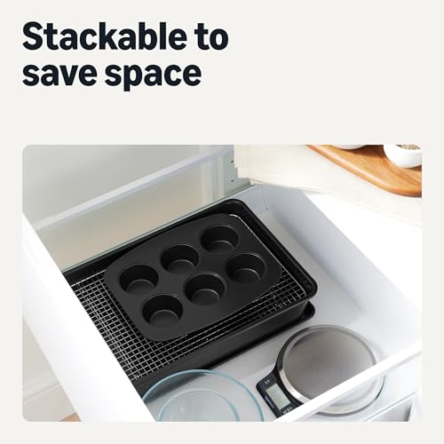 Amazon Basics Nonstick Bakeware Set, Stackable, Dishwasher and Oven-Safe, Baking Pan, 6 Piece (Pack of 2) - size: 6 Piece (Pack of 2)