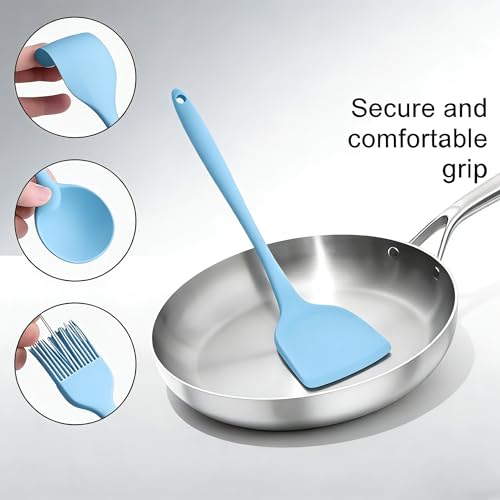 Silicone Baking Tools Set 6-Piece Kitchen Mixing Spatula Turner Brush Cake Spreader, Blue - color: Blue