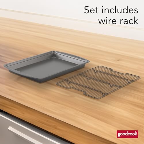 GoodCook 15” x 10.5” Nonstick Carbon Steel Baking Pan & Raised Wire Rack – Pizza Crisper,Crispy Bacon,Multipurpose Cooking Sheet Pan,Cooling Rack,Kitchen Cookware Set,Dishwasher Safe,(Pack of 12) - size: 15" x 10.5" x 1" (Pack of 12)