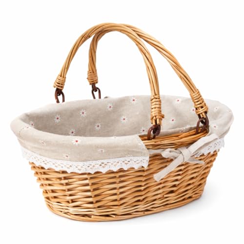 Handwoven Wicker Bread Basket with Handles,12.6in Bread Baskets for Serving Sourdough Proofing with Removable Liner,for Kitchen Counter,Picnic Basket,Easter Basket,and Fruits Vegetable Storage - size: samll