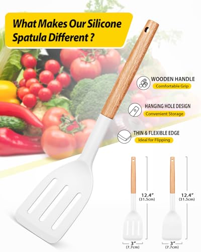 BUNDLEPRO Silicone Spatula, Solid & Slotted Turner, BPA-Free, 2 Pack, White - color: White