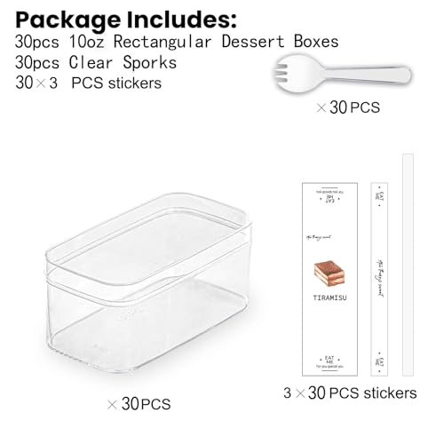 Plastic Dessert Cups with Lids and Sporks,Stickers,Tiramisu Containers,Cookie Containers,Clear Food Containers for Fruit,Pudding,Mousse, Tiramisu Cups With Lids (30pcs,Clear,4.6 * 2.4 * 2 in) - size: 4.6*2.4*2in