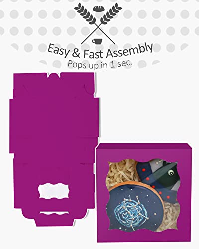 qiqee 4*4*2.5inch/55Packs Bakery Box with Window Deep Purple Macaron Boxes Small Donut Pastry Boxes for Party Mini Cookie Boxes(5 Diferent Gift Include) - color: Deep Purple, size: 4*4*2.5inch/55Packs