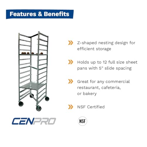 CenPro Commercial Fully Welded Nesting 12-Tier Aluminum End Load NSF Bun/Sheet Pan Rack | Bakeries, Caterers, Kitchens, Restaurants | (#28W-124) - size: 12-Pan Nesting, Welded