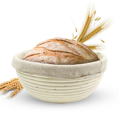 Vollum Banneton Bread Proofing Basket with Liner, Round 8.5" - size: 8.5"D x 3"H, style: Round