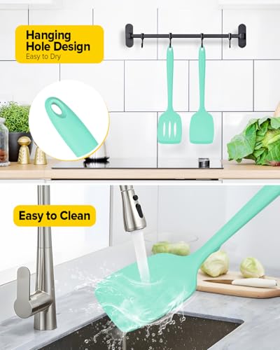 BUNDLEPRO Silicone Spatula, Solid & Slotted Turner, One-Piece, 2 Pack,Green - color: Green