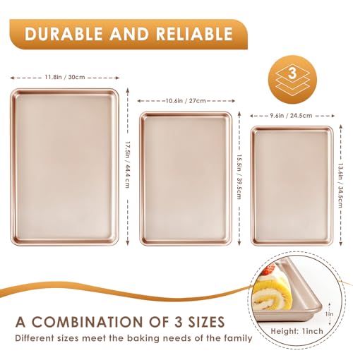 Baking Sheet Pan Set of 3, Nonstick Commercial Cookie Sheets for Baking - color: Rose Gold