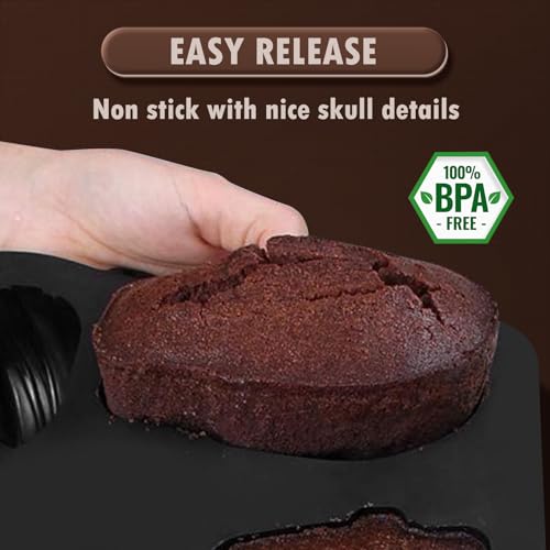 HKNMTT Halloween Silicone Molds for Baking Extra large, 6 Cavities 3D Skull Cake Pizza Pan Molds, Nonstick Halloween Skeleton Mold for Soap Ice 2PCS - style: 3-Shapes Skull 2PCS