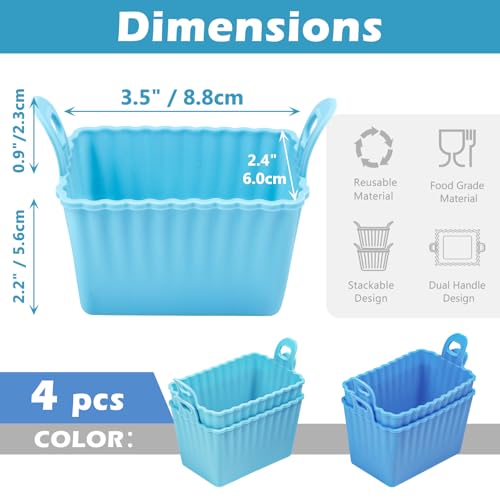 Koluti Nonstick Silicone Egg Bites Baking Mold Pack of 4, Reusable Muffin Cupcake with Double Handle, BPA Free, Small Rectangle Air Fryer Cupcakes Liner, 2 Colors - size: Large Size Rectangle-2Colors-4Set