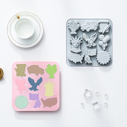 2 Pack Independence Day Silicone Molds, 9-Cavity 4th of July Theme Chocolate Molds Shape Tray for Jello, Mini Cakes, DIY Desserts, Candy, Ice, Pudding, Baking Resin Craft Decor