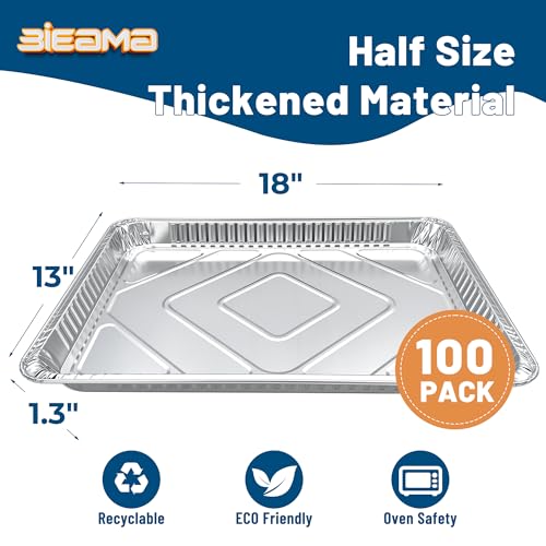 100 Pack Aluminum Pans 18" x 13" Half Size Disposable Foil Pans - size: 13" × 18" 100PACK