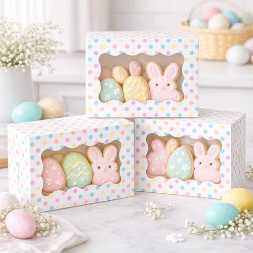 Polka Dot Cookie Boxes - 12 Pack - Pastel Bakery Gift Box with Window - color: Pastel Polka Dots