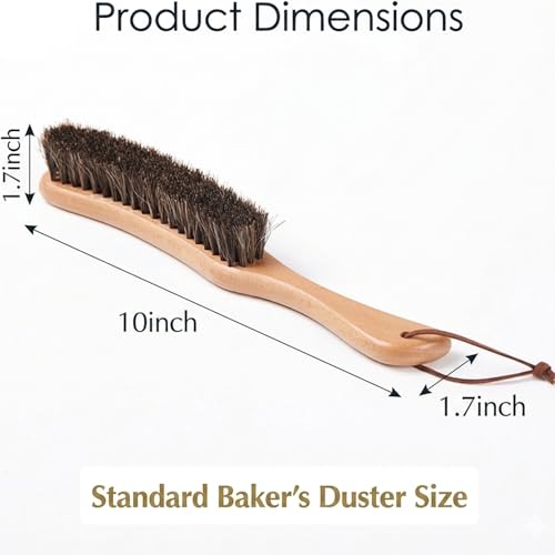 Sourdough Bread Proofing Basket Cleaning Brush, 100% Horse Hair Flour Brush with Ergonomic Beech Wood Handle, Professional Bench Brush for Baking, Banneton, Pastry Cloth & Countertop Cleaning