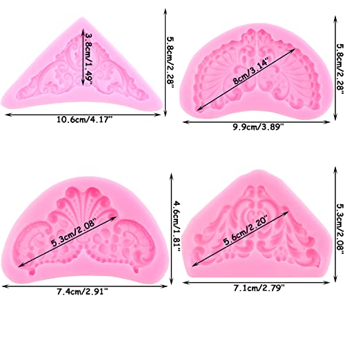 Mujiang Baroque Fondant Molds Curlicues Scroll Lace Silicone Mold Set Of 4 - color: Style B