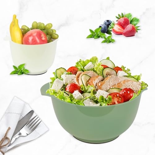 BoxedHome Classic Mixing Bowl Set, Microwave Safe, 3.5 quarts (Army Green) - color: Mixed White