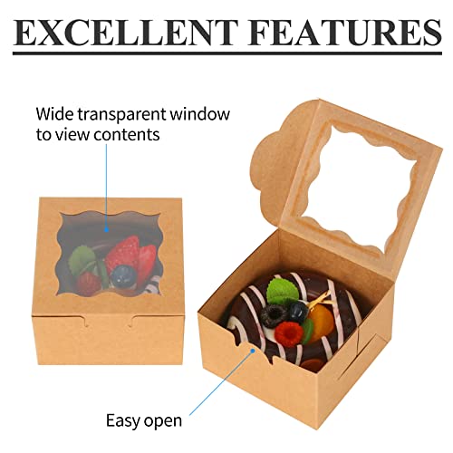 KPOSIYA 20pcs Small Cookie Boxes with Window, 4x4x2.5 Brown Bakery Box - color: Brown, size: 20