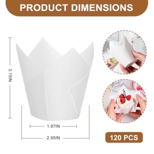 120PCS White Tulip Cupcake Liners for Baking Cups, Muffin Liners Holders - color: White