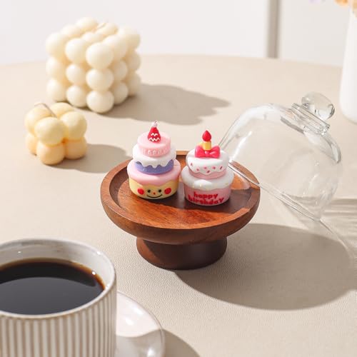 Acacia Wood Mini Round Cake Stand, 4.13 x 4.13 x 4.80 in, 1-Piece in Natural Brown with Clear Glass Dome and Pedestal Base, Covered Dessert Display, for Wedding Receptions, Birthdays and Afternoon Tea - color: 4.1 inch of mini glass dessert cups,