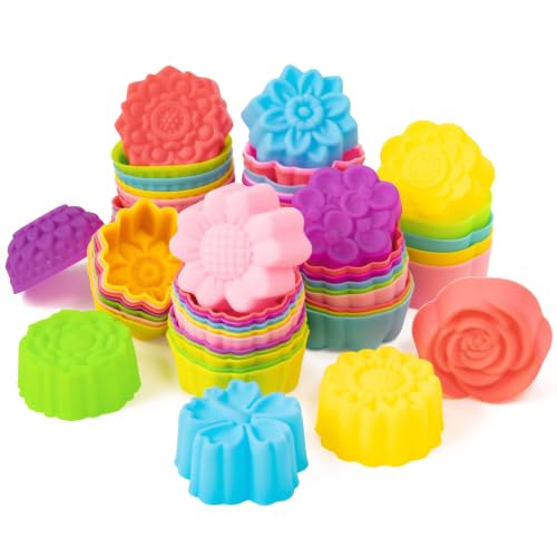 R HORSE Mini Silicone Cupcake Liners Molds, Muti Floral Shaped Baking Cups - style: New Flowers