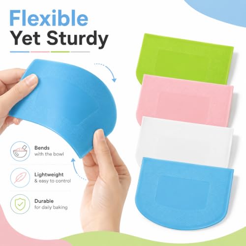 Dough Scraper Set, 4 Pcs Bowl Scrapers, Flexible Dough Cutters for Baking