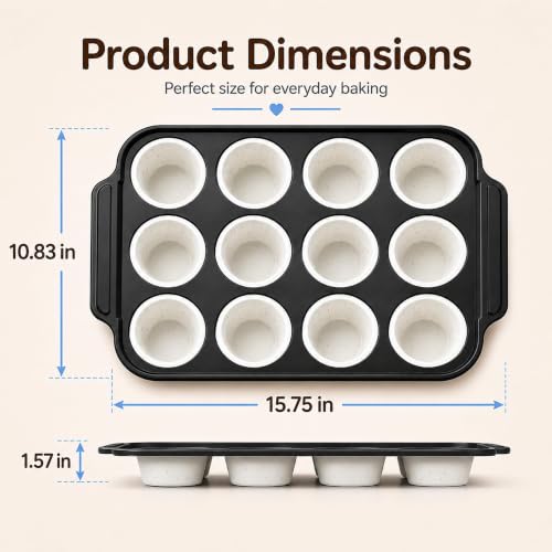 Silicone Muffin Pans for Baking, 12-Cup Muffin Tin with Metal Frame - color: White