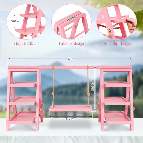 Flenpptly Wooden Cupcake Stand, 3 Tier Cupcake Display Stand, Pink - color: Pink