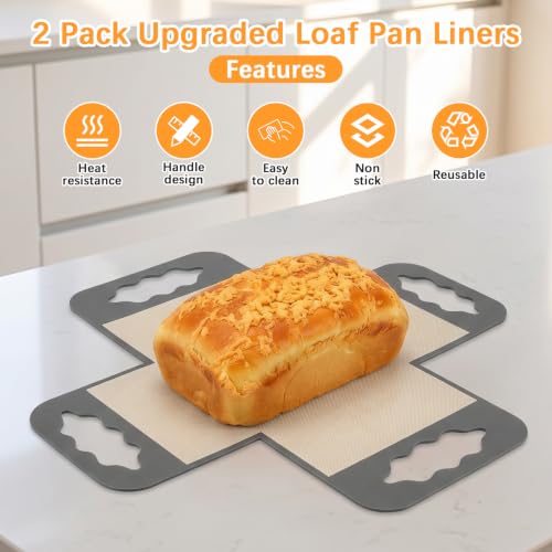 2Pcs Silicone Bread Pan Liner Reusable Baking Mat Fits 9x5" Loaf Pans