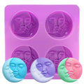 Sun and Moon Silicone Soap Molds 4 Cavity Crescent Moon Face Silicone Soap Mold Bath Bomb Molds for Homemade Lotion Bar Polymer Clay DIY Candle Resin Making Wax Candy Chocolate - color: Purple
