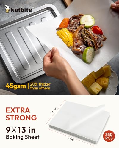Katbite 350 Pcs White Parchment Paper Baking Sheets, 9x13 Inch, Heavy Duty - size: 9"x13"-350