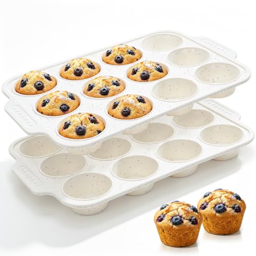 Vinino Silicone Muffin Pan with Reinforced Frame, Nonstick Cupcake Pan - size: Regular: 12-Cup x 2 Pcs