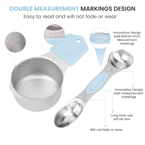 Magnetic Measuring Cups and Spoons Set-Heavy Duty 304 Stainless Steel - color: GLACIER BLUE
