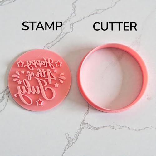 Happy 4th of July 3D Cookie Cutter and Stamp, 3.15-inch American Independence Day Patriotic Relief Circular Mold for Fondant, Crafts, Cold Dough, Cookies, Icing - color: Happy 4th of July