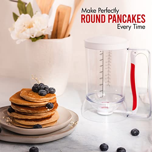 Mess-Free Pancakes Pourer & Cupcake Batter Dispenser | 4 Cup Capacity | Precision Pour Control & Easy-Squeeze Handle | BPA-Free Kitchen Tool for Waffles, Crepes & Muffins - color: White
