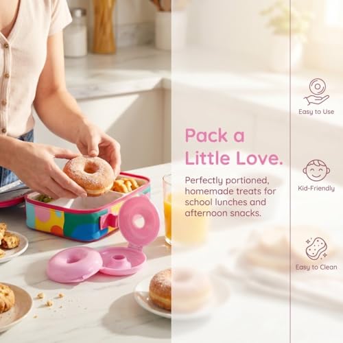 2 Pack Donut Baking Mold, Round Plastic Press Doughnut Cake Pan with Flip Design,Pink Blue for Bagel Bread Pastry DIY