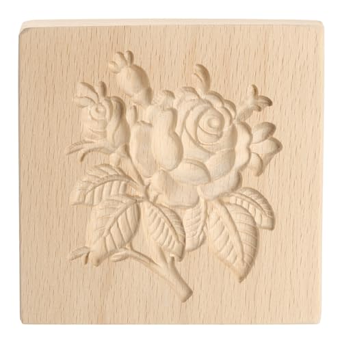 HARFINGTON Wooden Cookie Mould 3.94" x 3.94" Wooden Cookie Biscuit Mould Green Rose Carved Baking Cookie Tool Biscuit Press Stamp - style: Green Rose