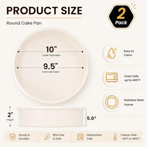 Vinino 10 Inch Cake Pans, 2 Pack Silicone Pans with Steel Frame - size: 10 Inch – Large