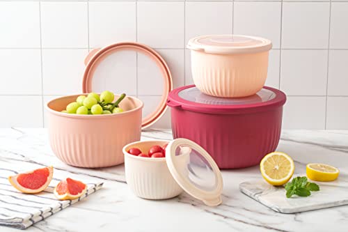 COOK WITH COLOR Prep Bowls with Lids- Wide and Deep Nesting Plastic Small Mixing Bowl Set with Lids, 8 Piece Set - Deep Bowls, Rose - color: Rose, size: 8 Piece Set - Deep Bowls