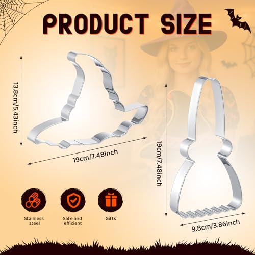 Teenyyou 2 Pcs Extra Large 7.5" Halloween Cookie Cutters, Witch Hat & Broom - style: Witch's Hat and Broom