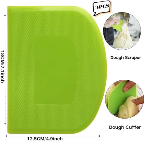 SURDOCA Dough Scraper Bench Scraper - 3P 7.1x4.9" Plastic Flexible Bowl Scraper, Sharp Edge & Angles Cake Scraper. Non-Slip Bakeware Decorating Tools Sculpting & Modeling Tools - Blue+Green+Blue - color: Blue+Green+Blue, size: 18x12.5cm/7.1x4.9''