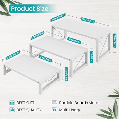 ELITEROO White 3-Tier Cupcake Stand & Wooden Display Riser, Dessert Stand for Cupcakes, Food, Perfume, Makeup, Dolls, Collectibles, Multi-Tiered Shelf Organizer for Market Vendors & Retail Display - color: 3 Tier, White
