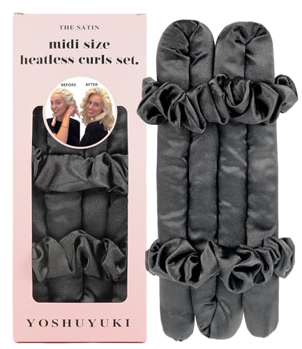 Midi Satin Heatless Curls Overnight Curling Rod Set - color: MIDI Onyx