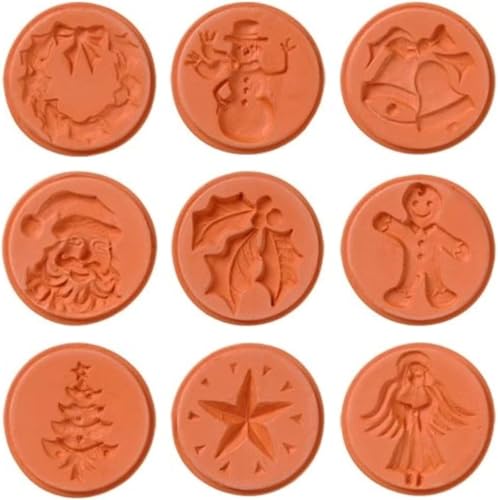 JBK Pottery Terra Cotta Cookie Stamps for Baking, Oven & Dishwasher Safe - Cookie Cutter, Molder, Stamper Press, Ideal for Cookies, Polvoron, Pastry, Shortbreads - Christmas-Full Set of 9 Designs - size: Christmas - Set of 9 Designs