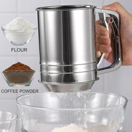 Flour Sifter Stainless Steel 3 Double Layer Fine Mesh Sifter Flour Strainer 3 in1 Sifters for Baking, Powdered Sugar Shaker Duster for Baking Cakes, Pastries, Pies, Cupcakes - size: 3 in1