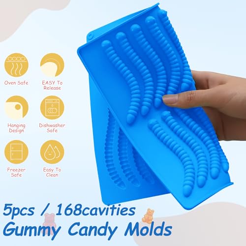 Sidosir 7Pcs Silicone Gummy Bear Molds, Non-Stick Worm Chocolate Mold for Parties, Gummy Heart for Home DIY, Silicone Dinasur Mold for Make Gummies - color: Worm Animal