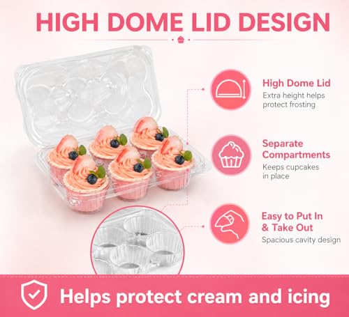 Mini Cupcake Container Boxes Holder - 6 Counts Carrier with 200 Pack Liners