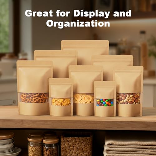 FireKylin 100 Pcs Resealable Bags, Matte Window, Paper, Brown,4.7 x 7.9 in - color: Brown, size: 4.7"x 7.9"