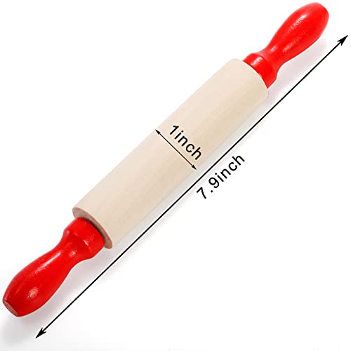 SOUJOY Set of 12 Mini Rolling Pin, 8 Inch Wood Dough Roller for Baking with Red Handle, Small Clay Rolling Pin for Craft Fondant Pastry Pizza Crafting and Imaginative Play (Pack of 2) - size: 7.9 x 1 inch (Pack of 2)